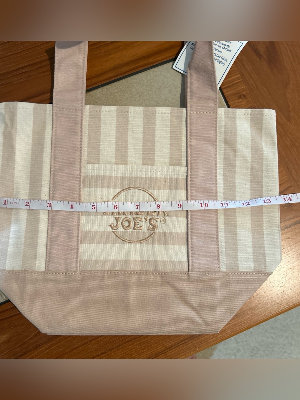 Upcycled Trader Joe's Tan Striped Tote with Dog Patch Accents (3 of 3) - Picture 4 of 5